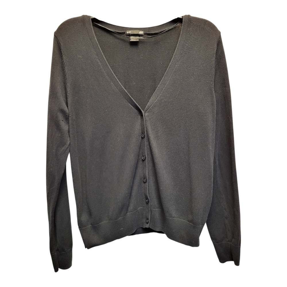 H&M Black Cardigan Sweater V-Neck Lightweight Knit - Size M